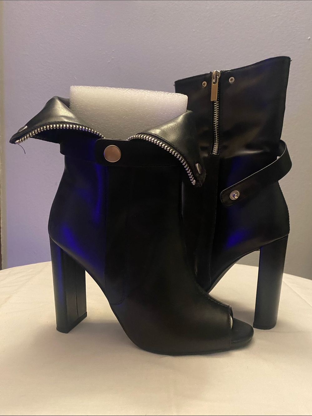 Black Peep-Toe Ankle Booties with Zipper Detail - Women